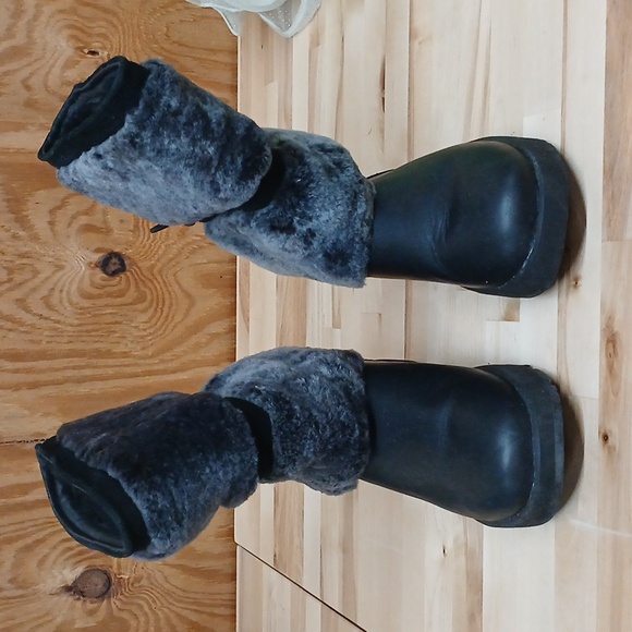 Ugg Reykir Waterproof Furry Black Boots Size 6 - Picture 2 of 10
